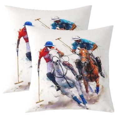 Imagem de jejeloiu Conjunto de 2 capas de almofada de cavalo galopante para crianças, 45,7 x 45,7 cm, para meninos e meninas, adolescentes, corrida, cavalo, decoração, decoração de quarto