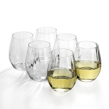 Imagem de 1500° C TABLETOP Conjunto de 6 taças de vinho radial Ray sem haste de 510 g, taças de vinho cristalinas para vinho branco e tinto, presentes ideais para amantes de vinho no Natal e Ano Novo.