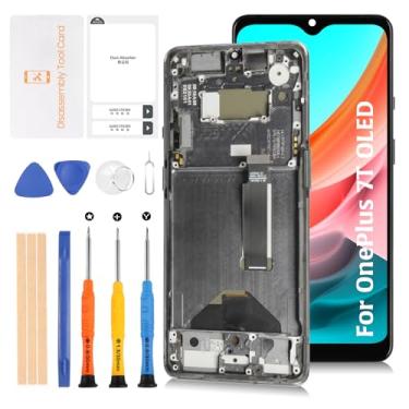 Imagem de Olivechard Para OnePlus 7T 2019 1+7T tela LCD OLED de 6,5 polegadas + moldura prata fosca kit de montagem digitalizador de substituição