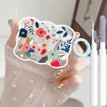 Imagem de Linda capa transparente para AirPods Pro 2/1 geração, design de flores femininas, TPU macio, à prova de choque, Kawaii, Apple iPod Pro, 2ª/1ª geração, com caneta e chaveiro para meninas e mulheres