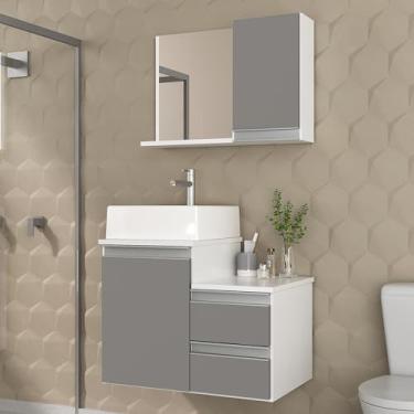 Imagem de Gabinete Banheiro Cross 60cm com Cuba e Espelho (Branco/Cinza)