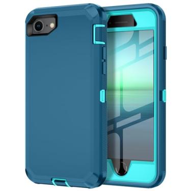 Imagem de I-HONVA Capa para iPhone SE 2022/2020/3rd/2rd, capa protetora de tela integrada à prova de choque à prova de poeira/queda, 3 em 1, capa resistente e robusta para Apple iPhone SE 2022/2020, turquesa