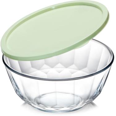 Imagem de NUTRIUPS Tigela grande de vidro de 4,7 litros com tampa, tigela grande de vidro grande para salada (verde-A)