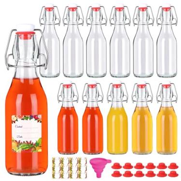 Imagem de SZUAH Garrafas de vidro com tampa giratória de 236 ml, pacote com 12, garrafa de vidro reutilizável para kombucha, cerveja caseira, cerveja, armazenamento de bebidas (240 ml, conjunto de 12)