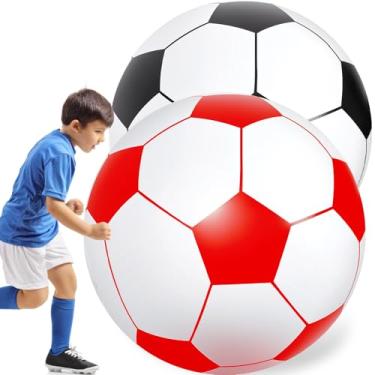 Imagem de Lewtemi 2 peças de bola de futebol inflável gigante de 101 cm, balões grandes de praia, esporte de futebol, decoração de festa de aniversário, presente de piscina, suprimentos para jogos ao ar livre