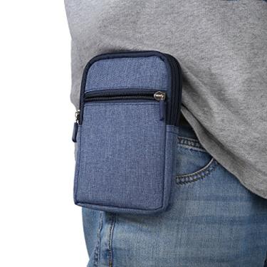 Imagem de RTCMQDN Suporte de clipe de cinto para celular masculino, bolsa de cintura para celular azul, capa coldre universal vertical para celular com bolsa de clipe de cinto para smartphone alça de cinto
