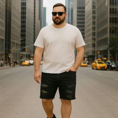 Imagem de Bermuda JEANS MASCULINA RASGADA Plus Size Grande Tamanho 44 46 48 Refo