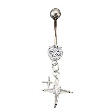 Imagem de Niaspi Anel de umbigo com estrela de cruz CZ para mulheres cristal quatro pontas com pingente de estrela de umbigo piercing de umbigo, 14g, Cobre Cristal Aço inoxidável, Sem Pedra Preciosa