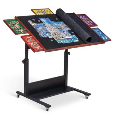 Imagem de Becko US Mesa/tabuleiro de quebra-cabeça de 1500 peças, mesa inclinada/tábua com gavetas e ajuste de altura, 5 bandejas de classificação coloridas com capa de feltro à prova de poeira, com 4 rodas