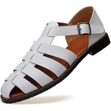 Imagem de Sandálias Masculinas Vestido De Negócios Sandálias Masculinas Sapatos De Couro Macio Respirável Homens Pretos Meio Chinelos Verão Sapatos Masculinos, White, 46 EU