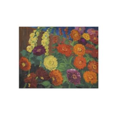 Imagem de Pintura de arte de parede - Zinnias e Hollyhocks-Famous Canvas Prints-Canvas Picture Reprodutions-Art Poster for Living Room Wall Decor 50x65cm20x26inches Only Canvas