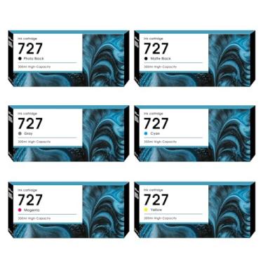 Imagem de Cartuchos de tinta 727 300 ml (pacote com 6) substituição de alto rendimento para impressora HP Ink 727 funciona com impressora DesignJet T1530 T2500 T920 T930 T1500 (foto preta/preto fosco/cinza