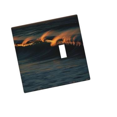 Imagem de Placa de parede decorativa 2 gangs duplex placa de parede ondas ao anoitecer tampas de tomada de borda capa de interruptor de luz placa de parede decorativa 12,7 cm x 7,6 cm termoplástico tamanho