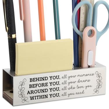 Imagem de Porta-lápis motivacional organizador de mesa com mensagem inspiradora, suporte de escritório de aço inoxidável para mulheres e homens, presente com citação gravada a laser para professores, colegas de