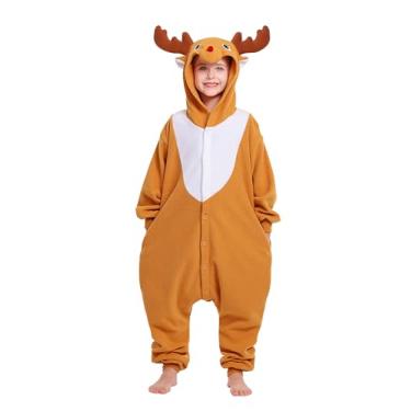 Imagem de CANASOUR Macacão de rena marrom unissex anime Halloween infantil para meninas e meninos 4 anos, pijama de uma peça de Natal, fantasia estampada para festa cosplay (4T, rena marrom)