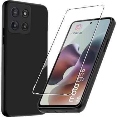 Imagem de Murmure Capa para Motorola Moto G56 com 1 protetor de tela, silicone TPU flexível fino à prova de choque [antiarranhões] [à prova de choque], capa protetora de corpo inteiro, preta