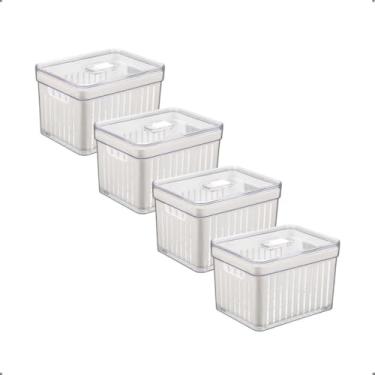 Imagem de Organizador de Geladeira com Tampa, Kit 4 Potes, 3,8L, Acrílico Transparente com Trava
