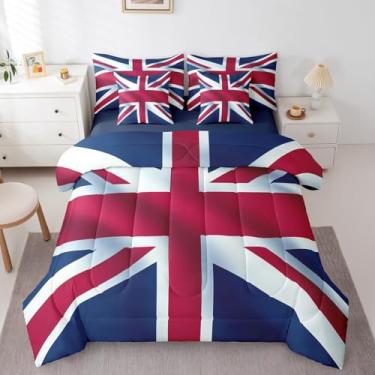 Imagem de Erosebridal Conjunto de cama com bandeira do Reino Unido retrô Union Jack King, vintage de Londres (edredom + lençol de cima + 2 fronhas + 2 fronhas + 2 fronhas), conjunto de cama com 7 peças