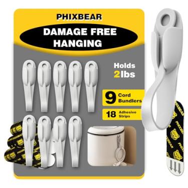Imagem de PHIXBEAR Organizador de cabos para eletrodomésticos, sem danos, 9 conjuntos de cabos cinza para pendurar cabos elétricos, 18 fitas adesivas de refil