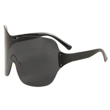 Imagem de Óculos de sol estilo viseira grande sem armação e sem aro, lente única (C1-BLACK)