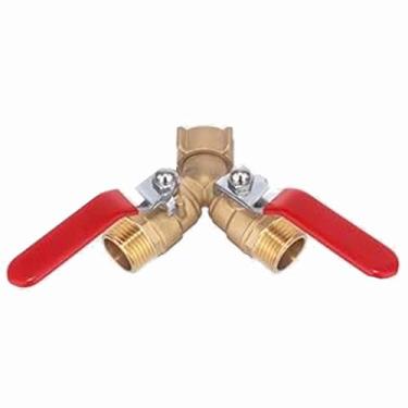 Imagem de Divisor de mangueira de água, válvula de serviço pesado de 2 vias, divisor Y de torneira externa com válvula de desligamento para mangueiras de jardim, conector de mangueira de fluxo total, roscas GHT