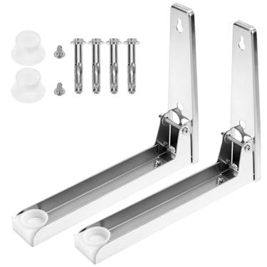 Imagem de QWORK Suporte de montagem de micro-ondas de aço inoxidável, suporte universal dobrável de parede para forno de micro-ondas, suporte de prateleira elástico, comporta até 99,8 kg