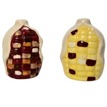 Imagem de Conjunto de mini saleiro e pimenteiro de cerâmica amarelo e vermelho, 5 x 3,8 x 3,1 cm