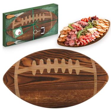 Imagem de Ziliny Tábua de corte em forma de futebol americano conjunto de presente com facas de queijo para amantes de futebol temático decoração de festa suprimentos de lembrancinha (marrom, 38 x 21,6 cm)