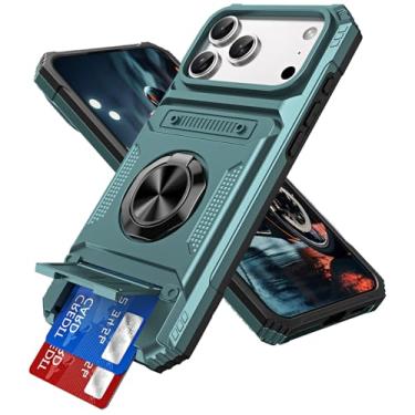 Imagem de LEMAXELERS Capa magnética para iPhone 2025 Pro Max, com suporte oculto para cartão [loja 2 cartões], suporte giratório de 360°, capa resistente à prova de choque de camada dupla para Apple iPhone 2025