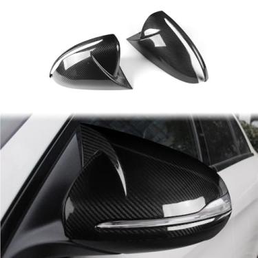 Imagem de 2 peças de espelho retrovisor elétrico dobrável externo de fibra de carbono real para carro, adesivo para espelho retrovisor tipo buzina compatível com Mercedes-Benz Classe C W205 2015-2021