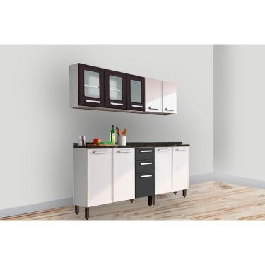 Imagem de Cozinha Completa Gourmet 4 Peças (2Aéreos+2Balcões) C4P71 Branco/Preto - Bertolini