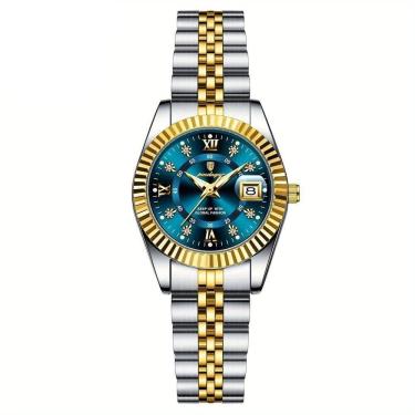Imagem de Relógio Feminino Elegante Com Strass Em Aço Inoxidável De Quartzo Casual Azul Dourado