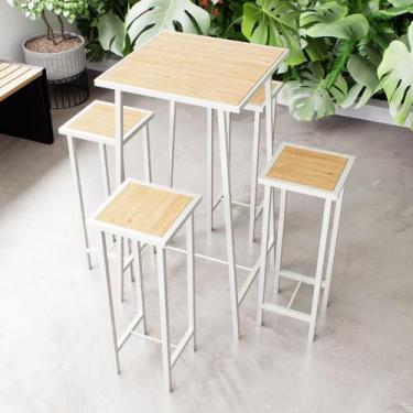 Imagem de Conjunto Mesa Alta Bar Bistrô Pinus 4 Bancos Botequim Industrial White