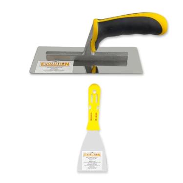Imagem de Desempenadeira 20x8 + Espátula 7.62Cm Aço Inox Lisa Massa Rígido Evolution para Pintores Drywall Efeitos Textura Original Profissional Kit
