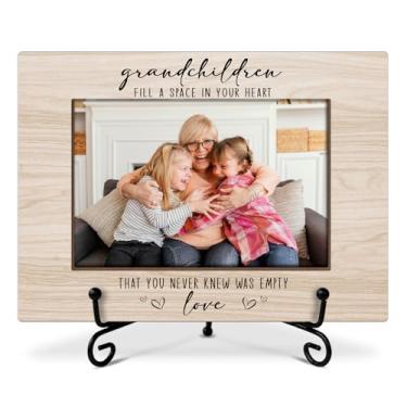 Imagem de Porta-retrato para avós, netos preenchem um espaço no seu coração, moldura de madeira com suporte, moldura de 10 x 15 cm para exibição de prateleira de mesa, decoração de mesa de escritório em casa