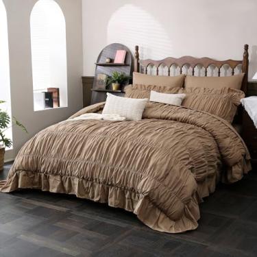 Imagem de Herside Jogo de edredom King com babado acastanhado, boêmio, 9 peças, cama em uma bolsa, edredom fofo de luxo com lençol de cima, lençol com elástico, fronhas para todas as estações