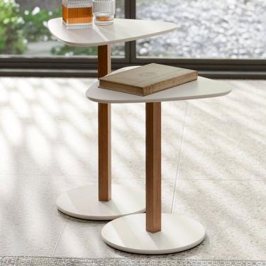 Imagem de Mesa de Canto Paris Kit 2 Peças Off White/Natural - Tebarrot