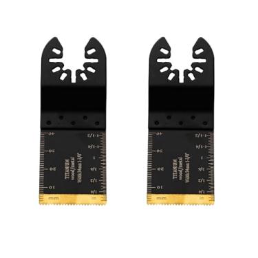 Imagem de TMAX 2 peças de lâminas de serra oscilantes de titânio, lâminas multiferramentas, lâmina de ferramenta oscilante, corte de metal para pregos de madeira, parafusos, plástico, compatível com Milwaukee