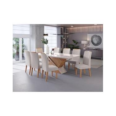 Imagem de Conjunto Mesa de Jantar Viero Atlantis 200x90cm 8 Cadeiras Estofadas Tampo de Vidro Revestimento em Veludo