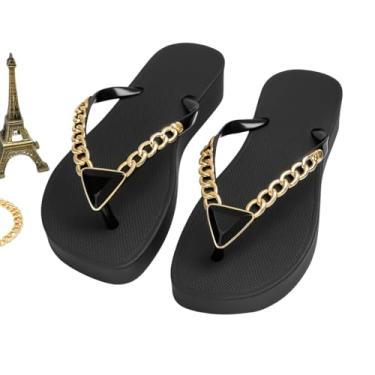 Imagem de Chinelo Plataforma Diamond com Corrente Moderno Fashion Estiloso perfeito para o Verão (Preto, BR, Adulto, Faixa Numérico, 33, 34)