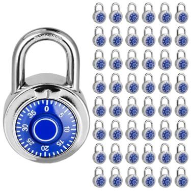 Imagem de HZSY Cadeado combinado com 48 unidades, cadeado de combinação de mostrador fixo com diferentes combinações, 5 cm de largura. Toca-discos azul, cadeado para academia e armário, escola, caixa de