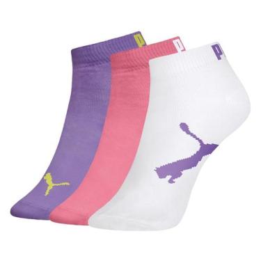 Imagem de Meia Sapatilha Puma Infantil - Kit 3 Pares Infantil - Roxo, Rosa e Bra