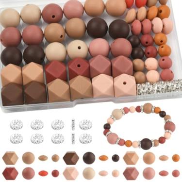 Imagem de Echoed Elegance 172 contas de silicone para fabricação de chaveiros, kit de contas focais de silicone de 6 cores misturadas, hexágono redondo de lentilha de 9 mm e 15 mm e espaçador de strass para
