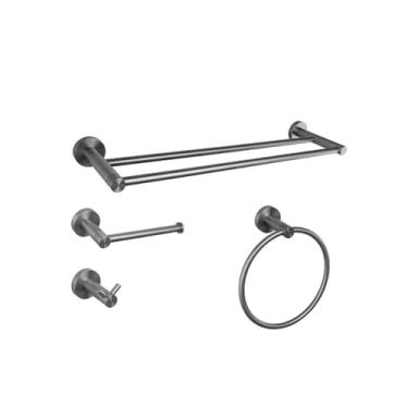 Imagem de Conjunto de acessórios para banheiro cinza, kit de acessórios, suporte de parede redondo de aço inoxidável, barra de mão, suporte para rolo de papel higiênico, gancho para toalha, conjunto de 4 peças