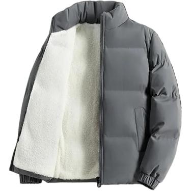 Imagem de Jaqueta De Lã Masculina - Jaqueta Slim De Inverno Moda Quente Tops De Algodão Grosso Gola Alta Casual Ao Ar Livre À Prova De Vento, grey, 6XL