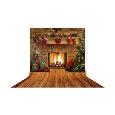 Imagem de Fundo Fotográfico em Tecido Natal Lareira Árvore e Meias - 150x170cm -