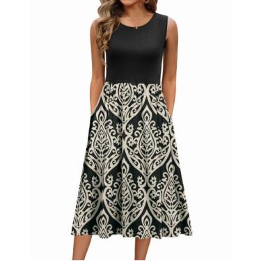 Imagem de Vestido feminino Zeagoo, gola redonda, sem mangas, floral