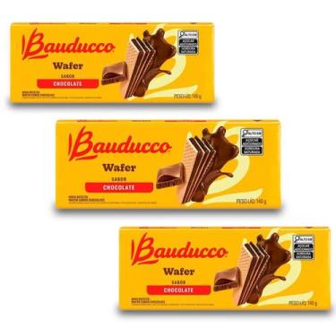 Imagem de Biscoito Wafer Bauducco Chocolate Kit 3 Pacotes De 140G