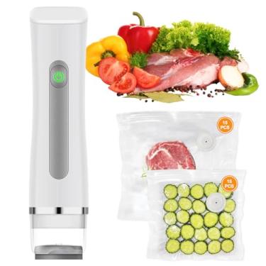 Imagem de Seladora a vácuo para alimentos, potente máquina seladora a vácuo portátil com 30 sacos de vácuo reutilizáveis, seladora de alimentos portátil