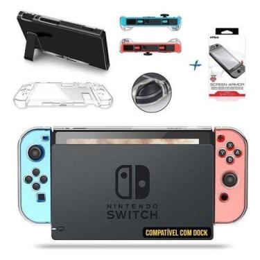 Imagem de Kit Case Nintendo Switch Acrílico Compatível Dock + Pel - Skin Zabom